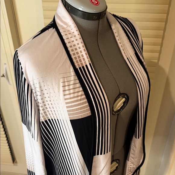 Tan Jay Cardigan Black and White Striped Colour-block Open Women’s Size L - Picture 2 of 10